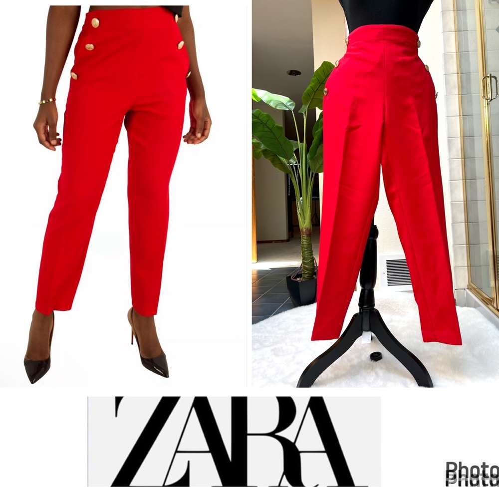 ZARA straight leg pants with metallic buttons